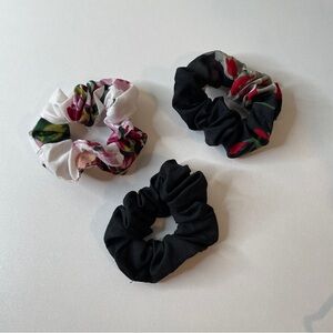 Chic Floral and Black Scrunchie Trio